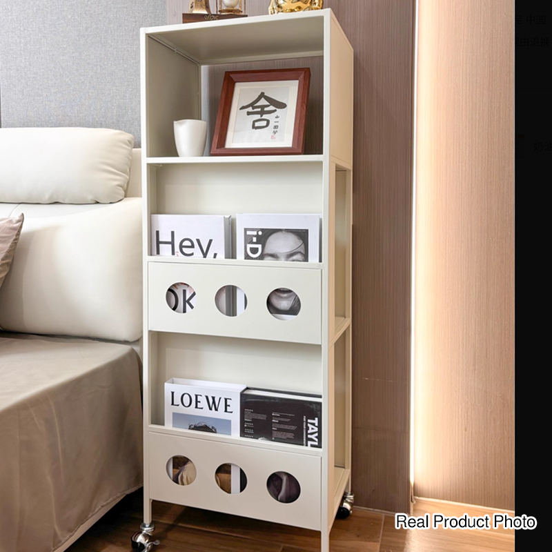 Contemporary Industrial Carbon Steel Rectangular Movable Storage Shelf 3-Tier For Living Room &amp; Study