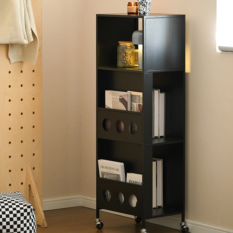 Contemporary Industrial Carbon Steel Rectangular Movable Storage Shelf 3-Tier For Living Room &amp; Study
