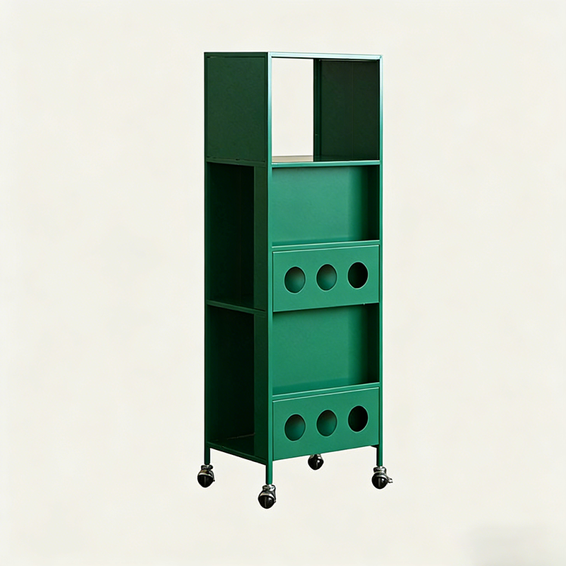 Contemporary Industrial Carbon Steel Rectangular Movable Storage Shelf 3-Tier For Living Room &amp; Study