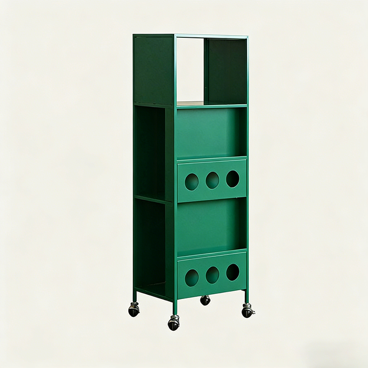 Contemporary Industrial Carbon Steel Rectangular Movable Storage Shelf 3-Tier For Living Room &amp; Study