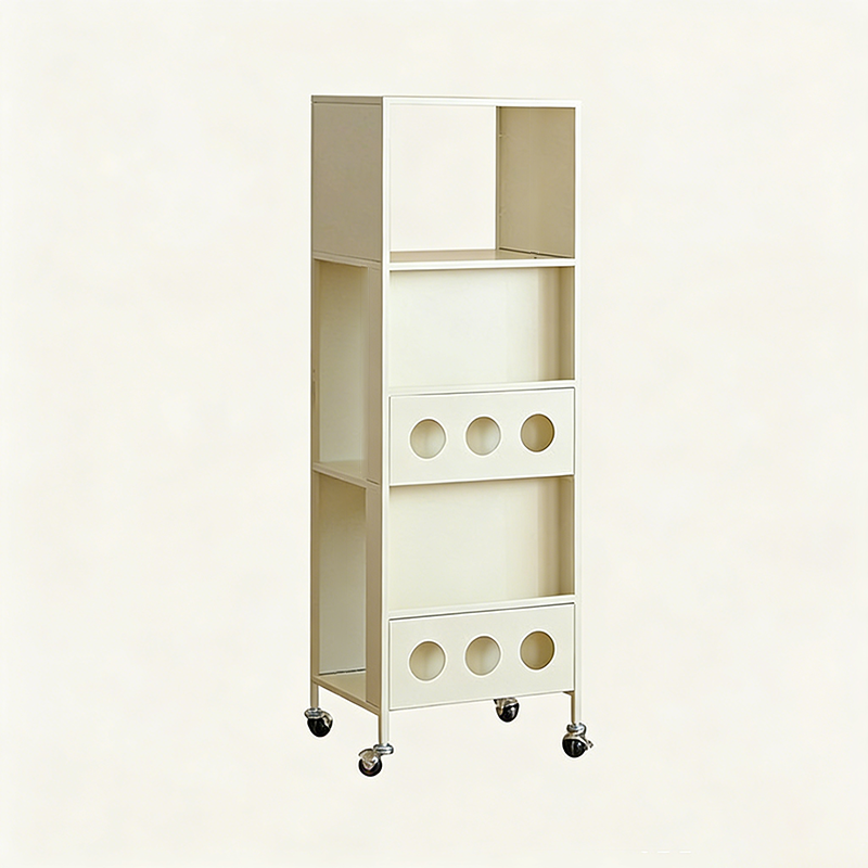 Contemporary Industrial Carbon Steel Rectangular Movable Storage Shelf 3-Tier For Living Room &amp; Study