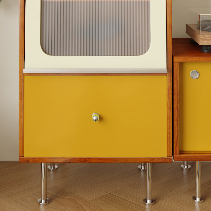 Aparador rectangular contemporáneo escandinavo de tablero de partículas, acrílico y acero inoxidable con 1 cajón para sala de estar 
