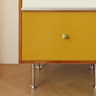 Aparador rectangular contemporáneo escandinavo de tablero de partículas, acrílico y acero inoxidable con 1 cajón para sala de estar 