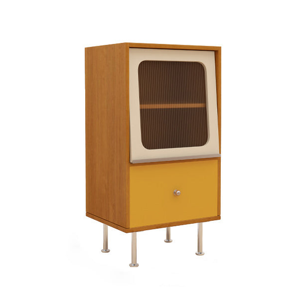 Aparador rectangular contemporáneo escandinavo de tablero de partículas, acrílico y acero inoxidable con 1 cajón para sala de estar 