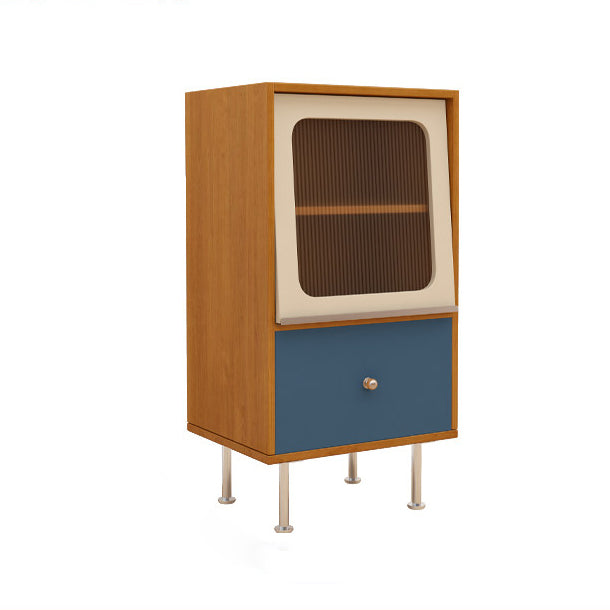 Aparador rectangular contemporáneo escandinavo de tablero de partículas, acrílico y acero inoxidable con 1 cajón para sala de estar 