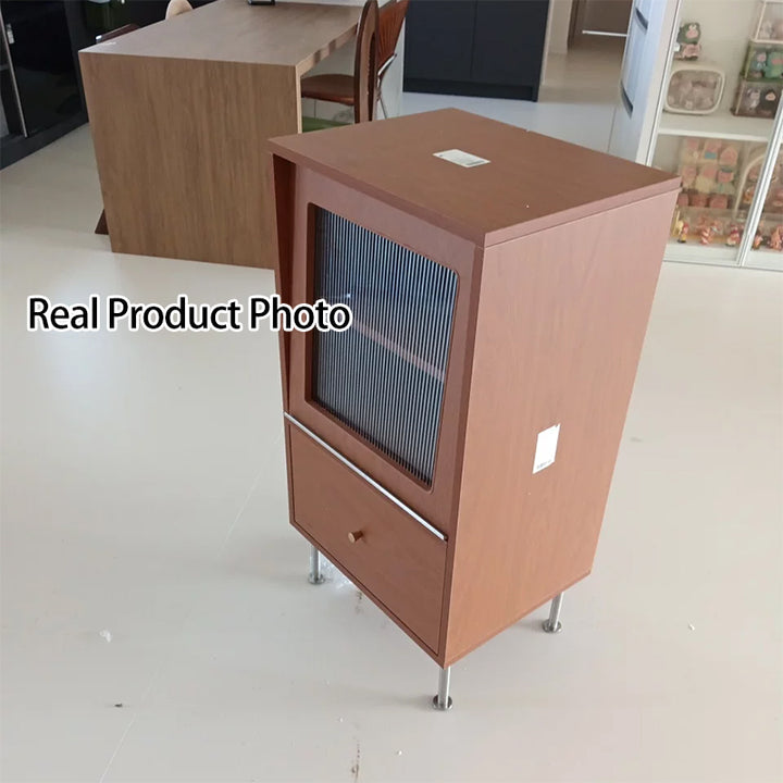 Aparador rectangular contemporáneo escandinavo de tablero de partículas, acrílico y acero inoxidable con 1 cajón para sala de estar 