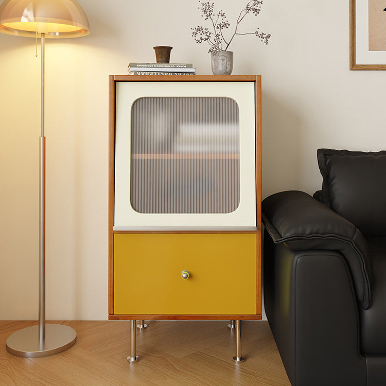Aparador rectangular contemporáneo escandinavo de tablero de partículas, acrílico y acero inoxidable con 1 cajón para sala de estar 