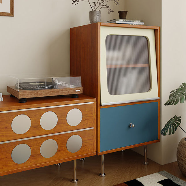 Aparador rectangular contemporáneo escandinavo de tablero de partículas, acrílico y acero inoxidable con 1 cajón para sala de estar 