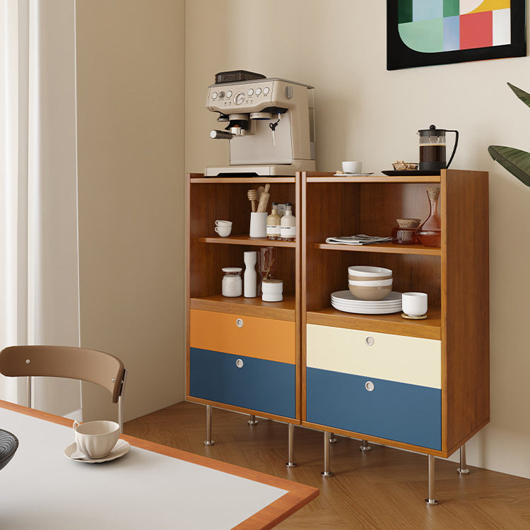 Aparador de almacenamiento organizado de gran capacidad rectangular de acero inoxidable y tablero de partículas estilo escandinavo contemporáneo con 2 cajones para sala de estar 