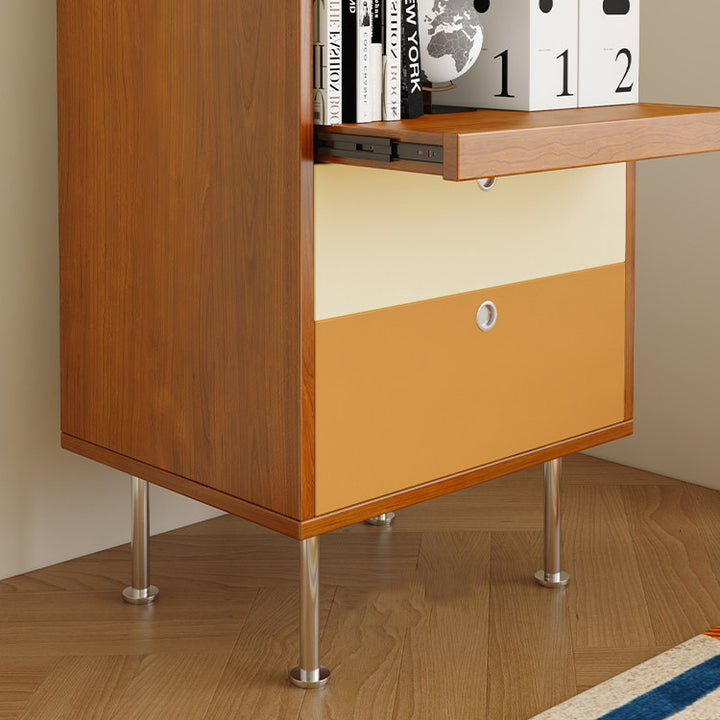 Aparador de almacenamiento organizado de gran capacidad rectangular de acero inoxidable y tablero de partículas estilo escandinavo contemporáneo con 2 cajones para sala de estar 