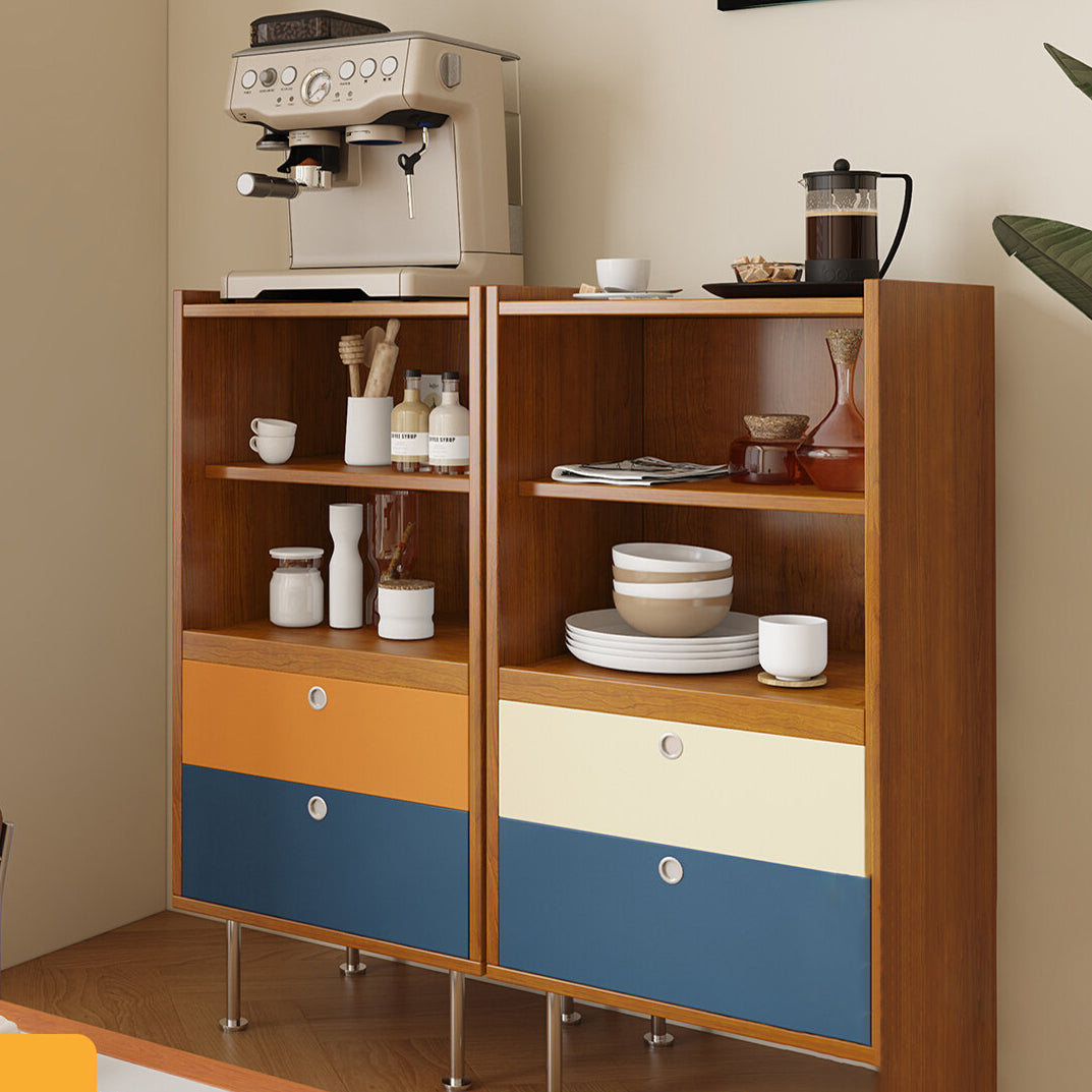 Aparador de almacenamiento organizado de gran capacidad rectangular de acero inoxidable y tablero de partículas estilo escandinavo contemporáneo con 2 cajones para sala de estar 