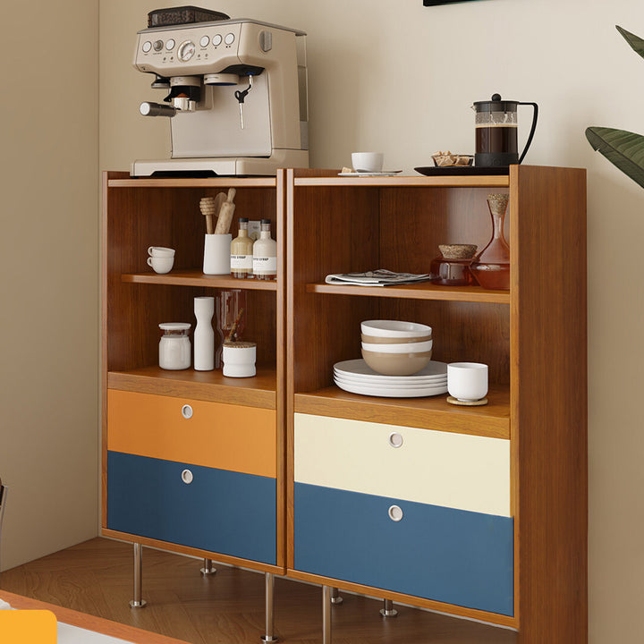 Aparador de almacenamiento organizado de gran capacidad rectangular de acero inoxidable y tablero de partículas estilo escandinavo contemporáneo con 2 cajones para sala de estar 