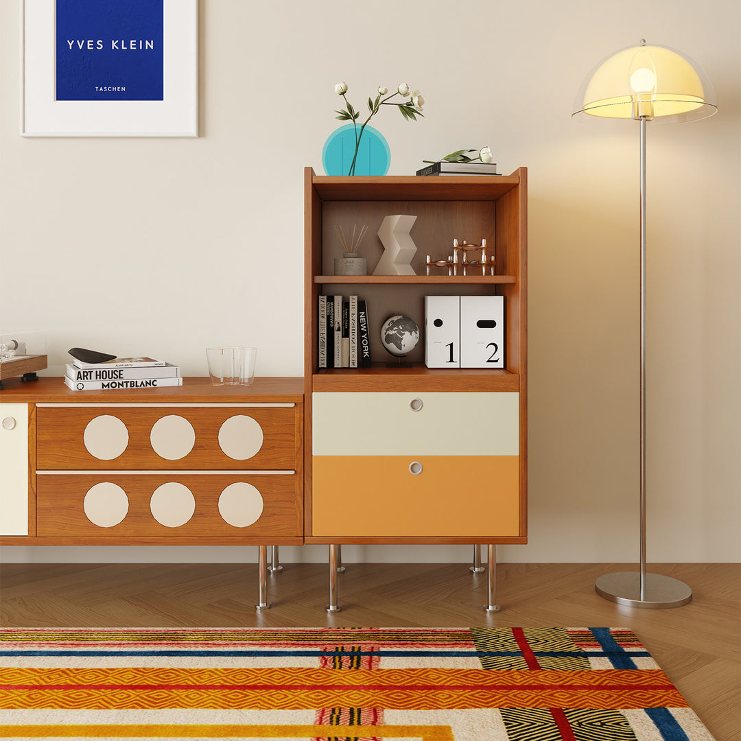 Aparador de almacenamiento organizado de gran capacidad rectangular de acero inoxidable y tablero de partículas estilo escandinavo contemporáneo con 2 cajones para sala de estar 