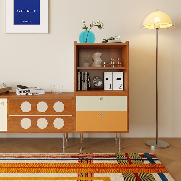 Aparador de almacenamiento organizado de gran capacidad rectangular de acero inoxidable y tablero de partículas estilo escandinavo contemporáneo con 2 cajones para sala de estar 