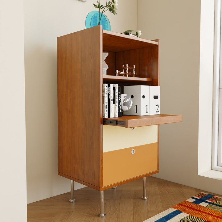 Aparador de almacenamiento organizado de gran capacidad rectangular de acero inoxidable y tablero de partículas estilo escandinavo contemporáneo con 2 cajones para sala de estar 