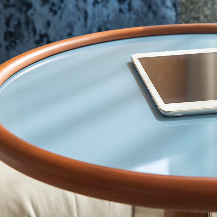 Mesa auxiliar moderna minimalista con forma de medusa de madera de cerezo, contrachapado y acero inoxidable de 1 nivel para sala de estar 