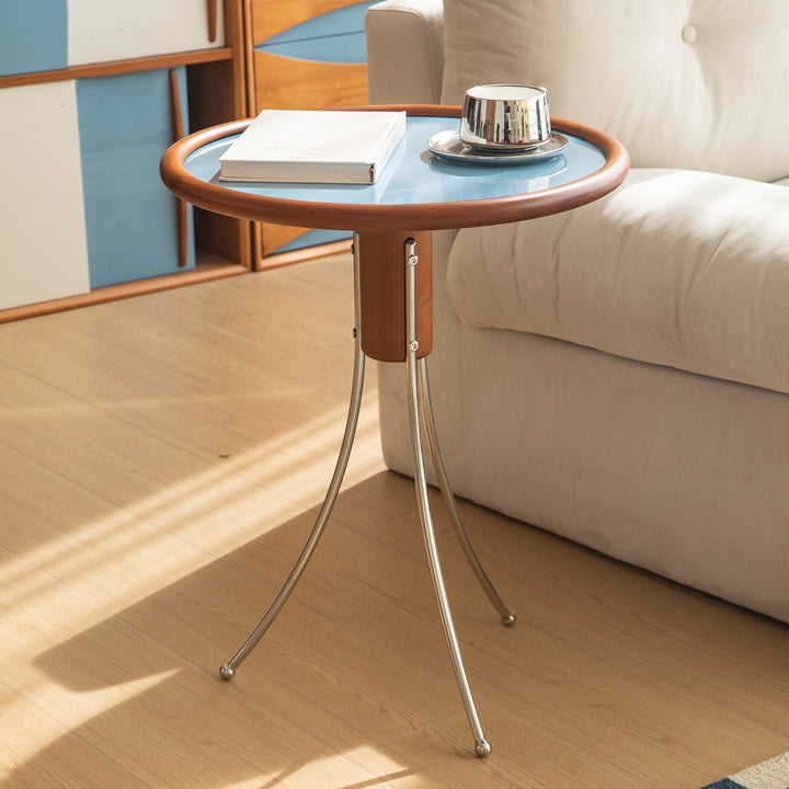 Mesa auxiliar moderna minimalista con forma de medusa de madera de cerezo, contrachapado y acero inoxidable de 1 nivel para sala de estar 