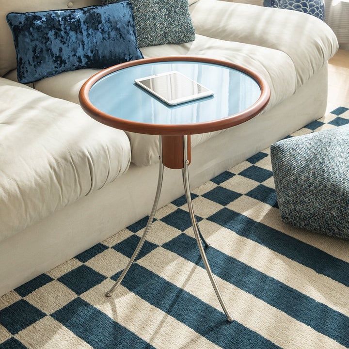 Mesa auxiliar moderna minimalista con forma de medusa de madera de cerezo, contrachapado y acero inoxidable de 1 nivel para sala de estar 