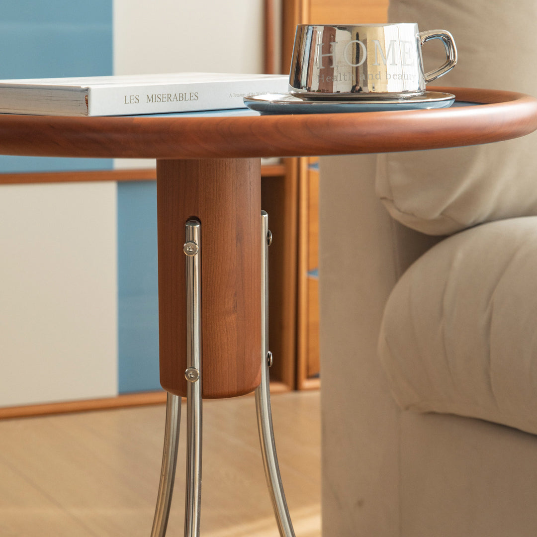 Mesa auxiliar moderna minimalista con forma de medusa de madera de cerezo, contrachapado y acero inoxidable de 1 nivel para sala de estar 