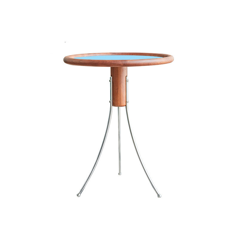 Mesa auxiliar moderna minimalista con forma de medusa de madera de cerezo, contrachapado y acero inoxidable de 1 nivel para sala de estar 