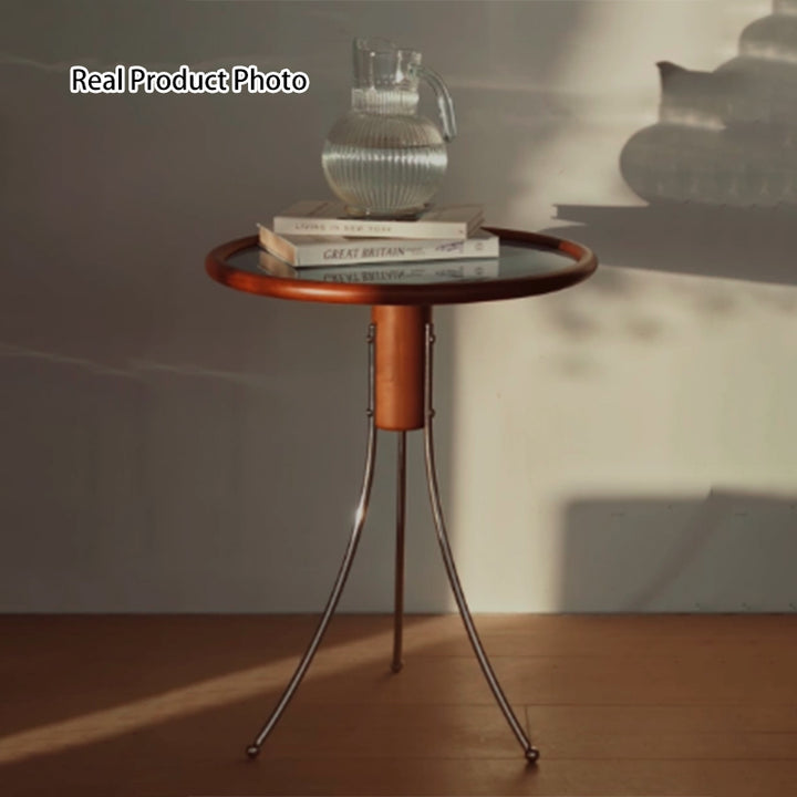 Mesa auxiliar moderna minimalista con forma de medusa de madera de cerezo, contrachapado y acero inoxidable de 1 nivel para sala de estar 