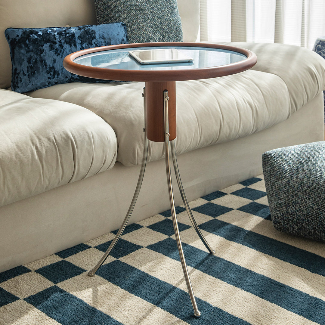 Mesa auxiliar moderna minimalista con forma de medusa de madera de cerezo, contrachapado y acero inoxidable de 1 nivel para sala de estar 