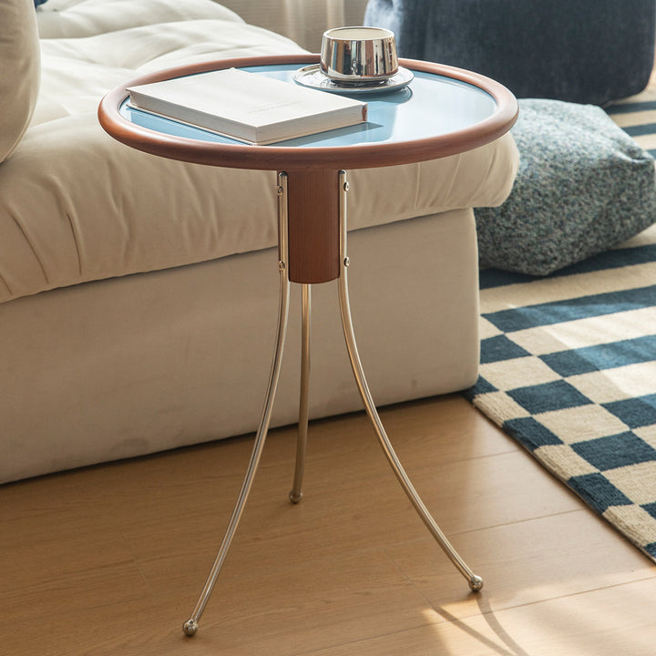 Mesa auxiliar moderna minimalista con forma de medusa de madera de cerezo, contrachapado y acero inoxidable de 1 nivel para sala de estar 