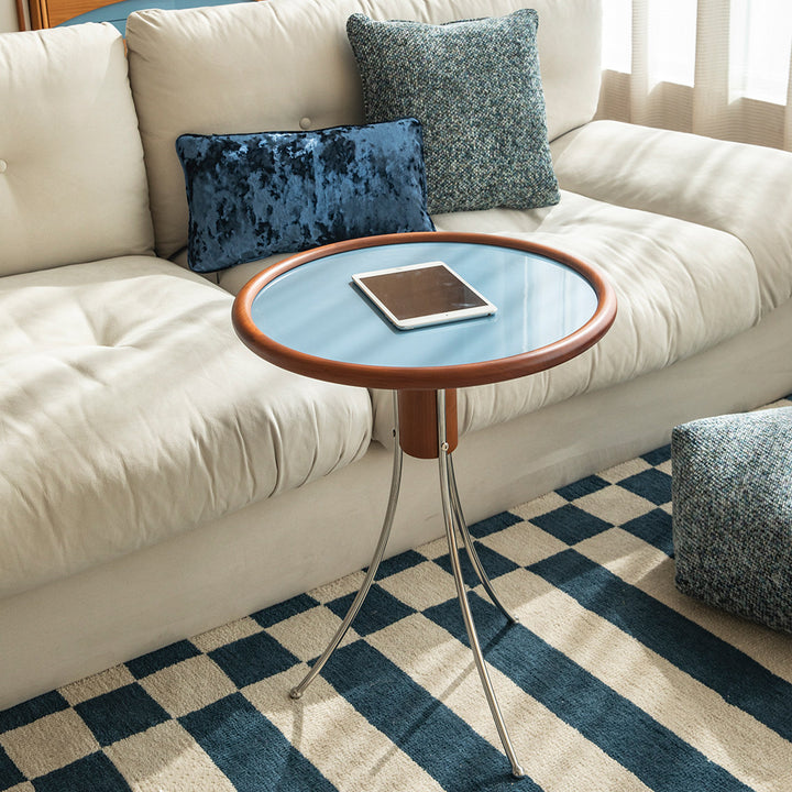 Mesa auxiliar moderna minimalista con forma de medusa de madera de cerezo, contrachapado y acero inoxidable de 1 nivel para sala de estar 