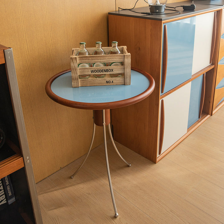 Mesa auxiliar moderna minimalista con forma de medusa de madera de cerezo, contrachapado y acero inoxidable de 1 nivel para sala de estar 