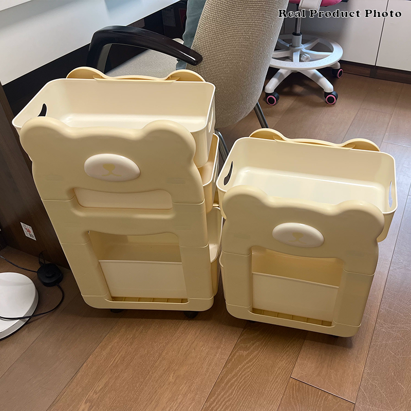 Modern Minimalist PP Plastic Cartoon Bear Kids Movable Storage Shelf 2/3-Tier For Bedroom &amp; Study