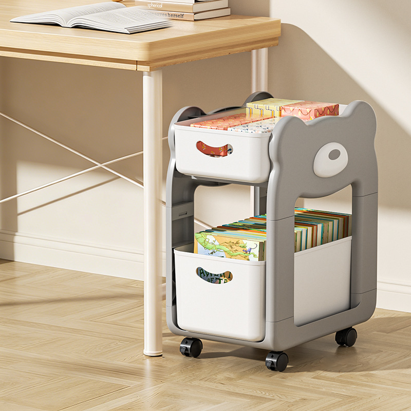 Modern Minimalist PP Plastic Cartoon Bear Kids Movable Storage Shelf 2/3-Tier For Bedroom &amp; Study
