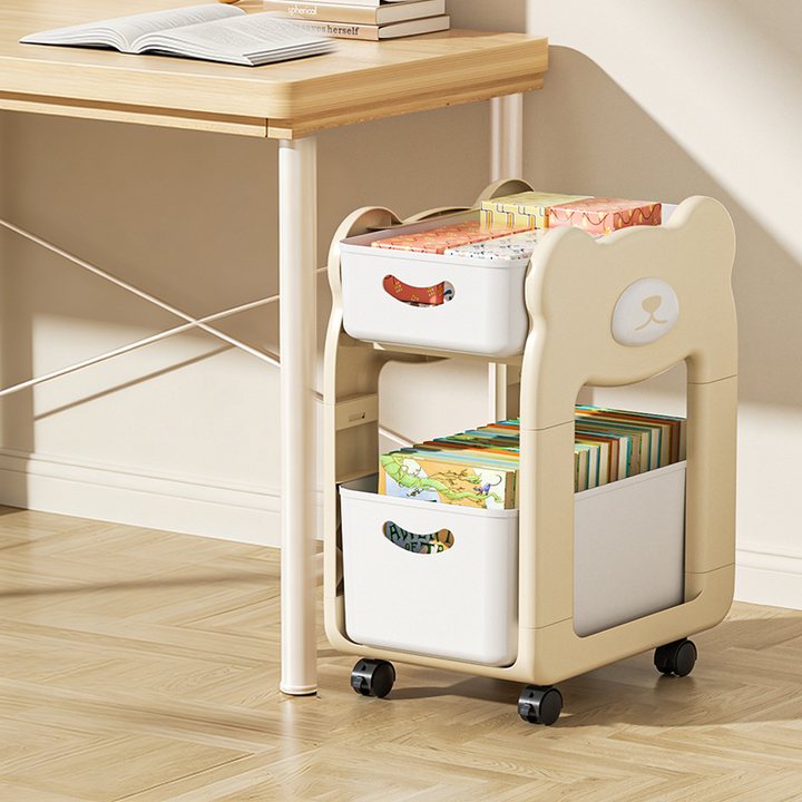 Modern Minimalist PP Plastic Cartoon Bear Kids Movable Storage Shelf 2/3-Tier For Bedroom &amp; Study