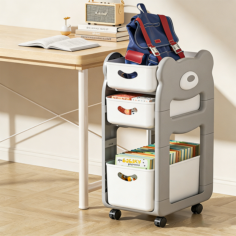 Modern Minimalist PP Plastic Cartoon Bear Kids Movable Storage Shelf 2/3-Tier For Bedroom &amp; Study