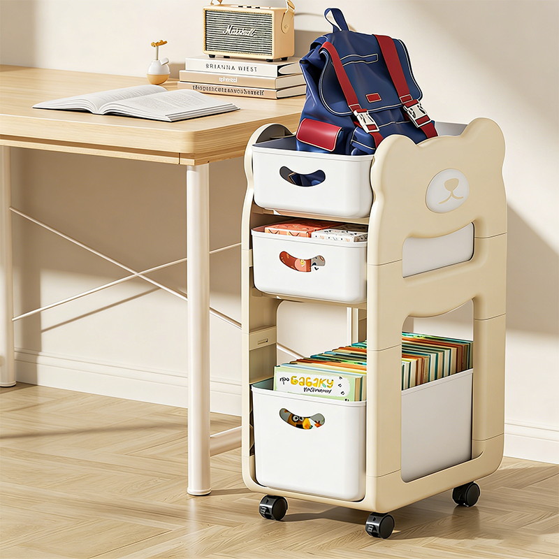 Modern Minimalist PP Plastic Cartoon Bear Kids Movable Storage Shelf 2/3-Tier For Bedroom &amp; Study