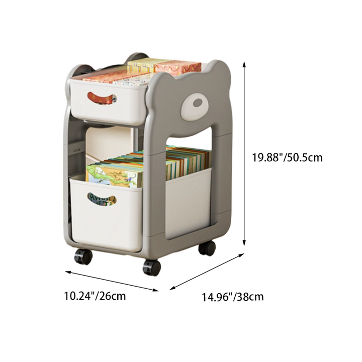 Modern Minimalist PP Plastic Cartoon Bear Kids Movable Storage Shelf 2/3-Tier For Bedroom &amp; Study