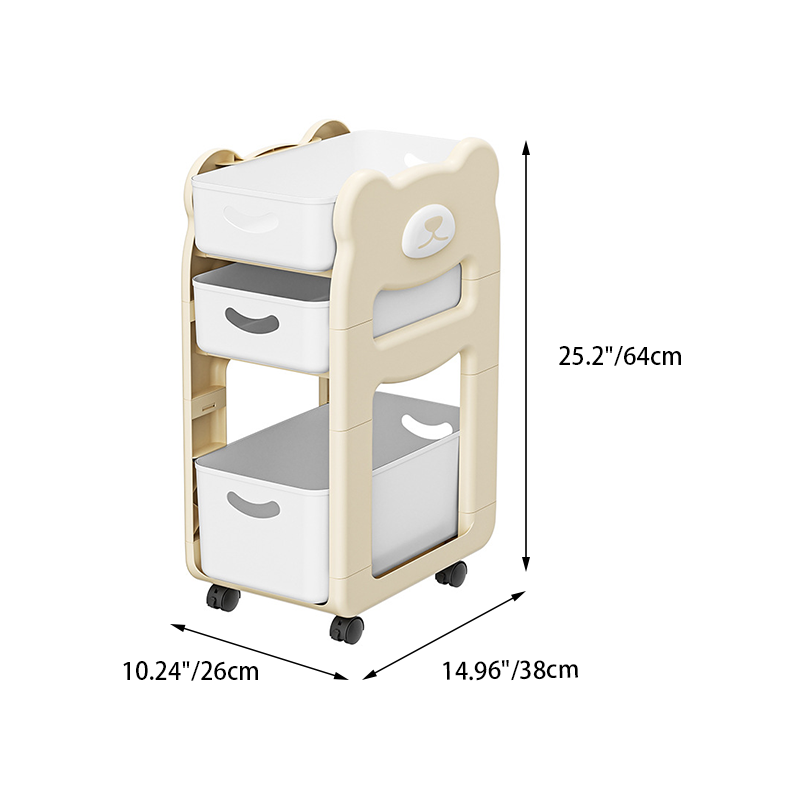 Modern Minimalist PP Plastic Cartoon Bear Kids Movable Storage Shelf 2/3-Tier For Bedroom &amp; Study