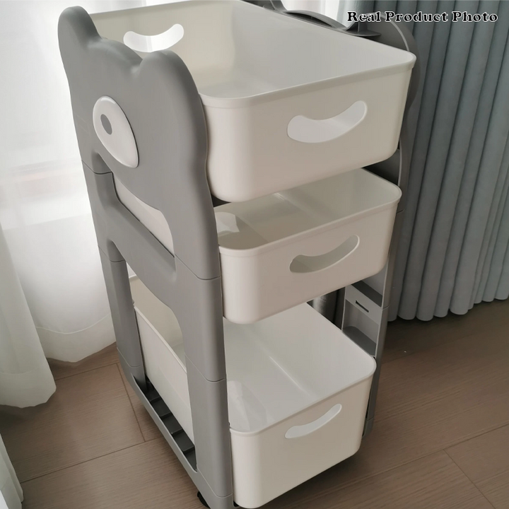 Modern Minimalist PP Plastic Cartoon Bear Kids Movable Storage Shelf 2/3-Tier For Bedroom &amp; Study