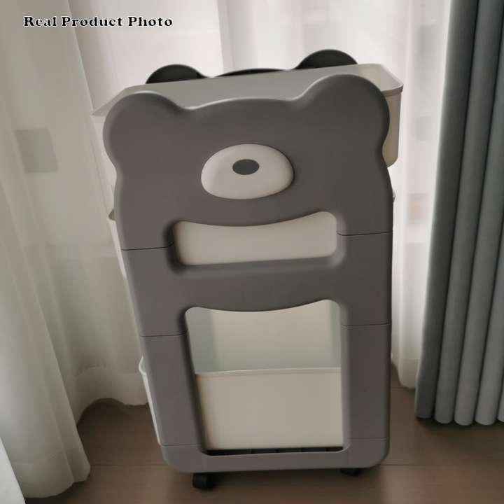 Modern Minimalist PP Plastic Cartoon Bear Kids Movable Storage Shelf 2/3-Tier For Bedroom &amp; Study