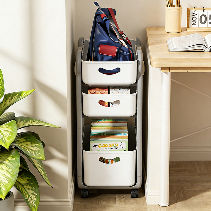 Modern Minimalist PP Plastic Cartoon Bear Kids Movable Storage Shelf 2/3-Tier For Bedroom &amp; Study