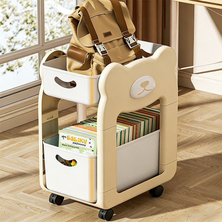 Modern Minimalist PP Plastic Cartoon Bear Kids Movable Storage Shelf 2/3-Tier For Bedroom &amp; Study