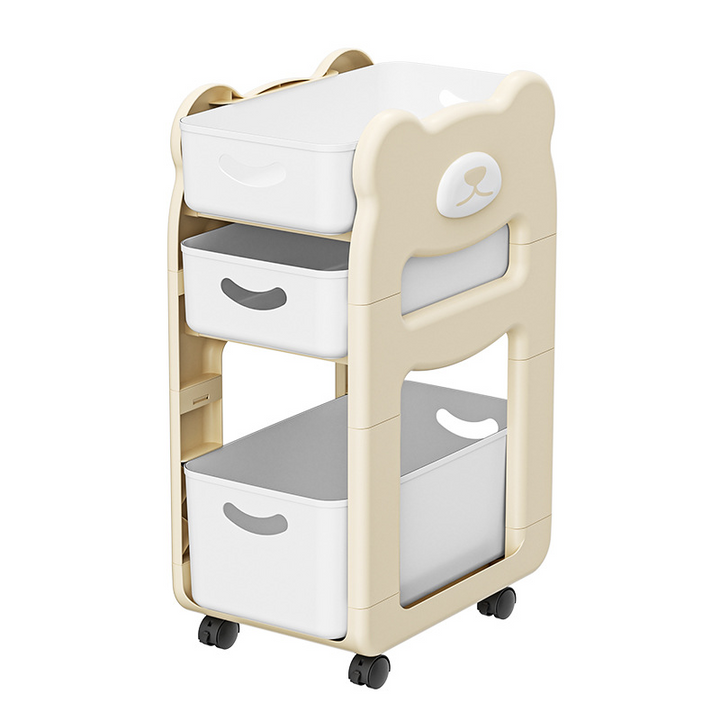 Modern Minimalist PP Plastic Cartoon Bear Kids Movable Storage Shelf 2/3-Tier For Bedroom &amp; Study