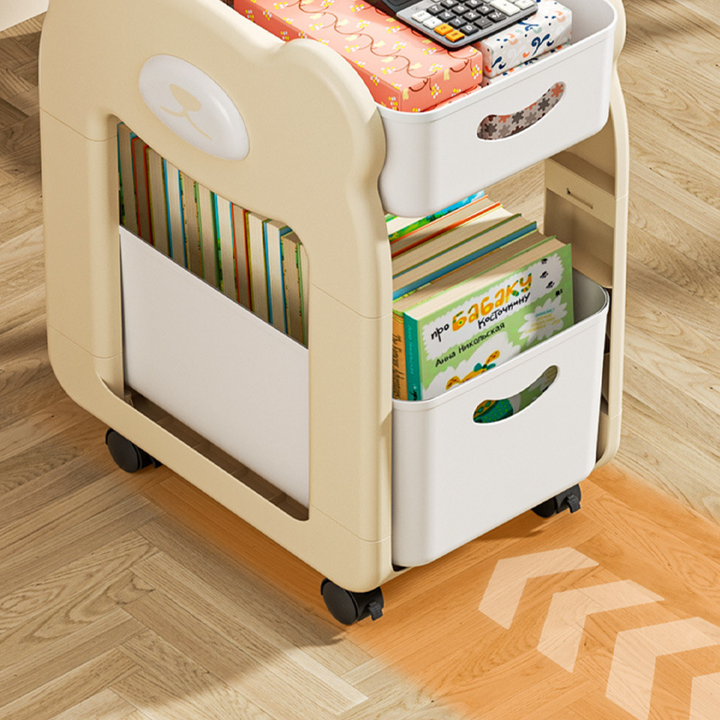 Modern Minimalist PP Plastic Cartoon Bear Kids Movable Storage Shelf 2/3-Tier For Bedroom &amp; Study