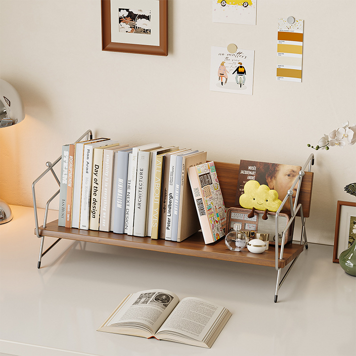 Modern Minimalist Plywood Stainless Steel Carbon Steel Rectangular Lightweight Desktop Bookshelf 1-Layer For Bedroom &amp; Study