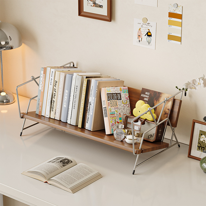 Modern Minimalist Plywood Stainless Steel Carbon Steel Rectangular Lightweight Desktop Bookshelf 1-Layer For Bedroom &amp; Study