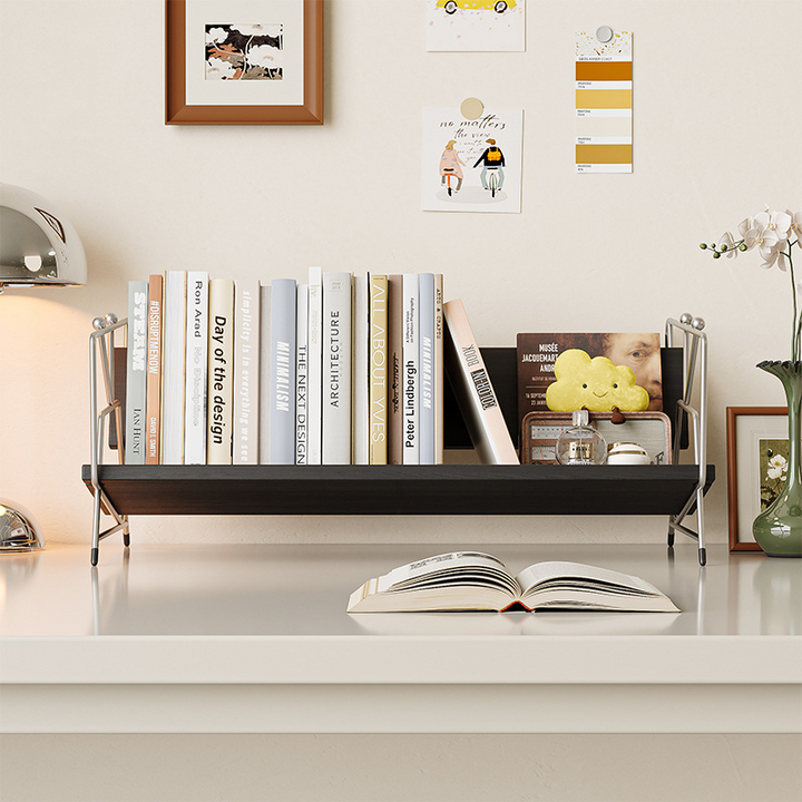 Modern Minimalist Plywood Stainless Steel Carbon Steel Rectangular Lightweight Desktop Bookshelf 1-Layer For Bedroom &amp; Study