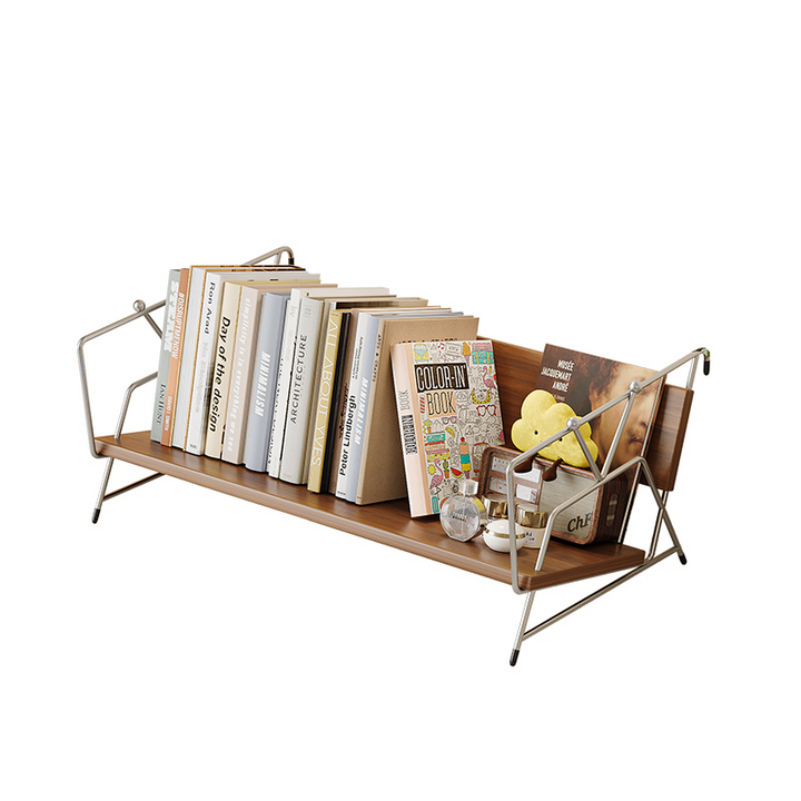 Modern Minimalist Plywood Stainless Steel Carbon Steel Rectangular Lightweight Desktop Bookshelf 1-Layer For Bedroom &amp; Study
