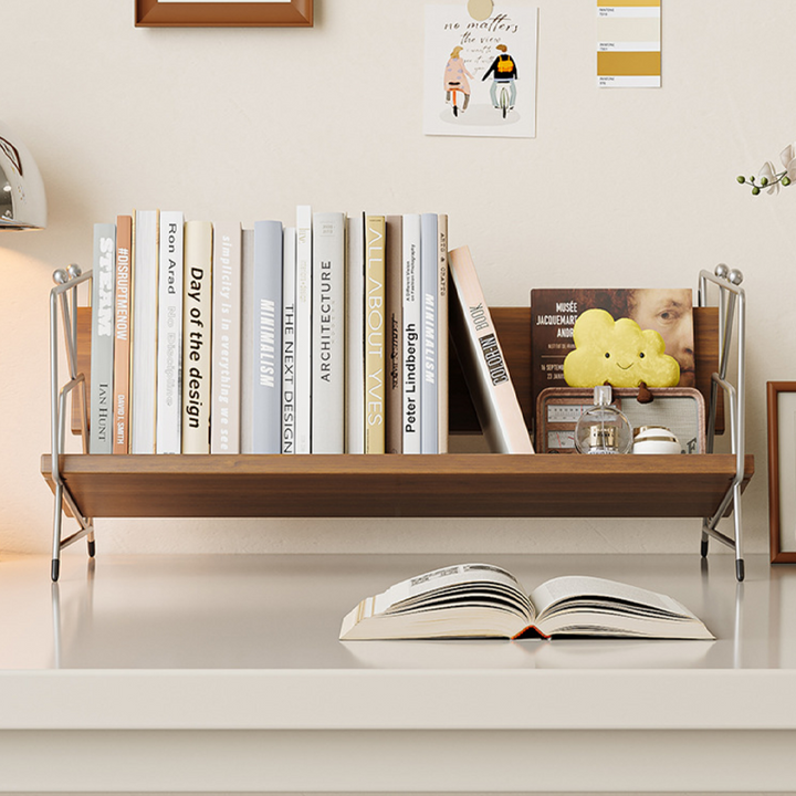 Modern Minimalist Plywood Stainless Steel Carbon Steel Rectangular Lightweight Desktop Bookshelf 1-Layer For Bedroom &amp; Study