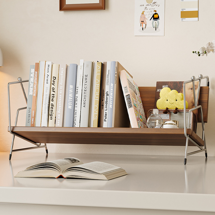 Modern Minimalist Plywood Stainless Steel Carbon Steel Rectangular Lightweight Desktop Bookshelf 1-Layer For Bedroom &amp; Study