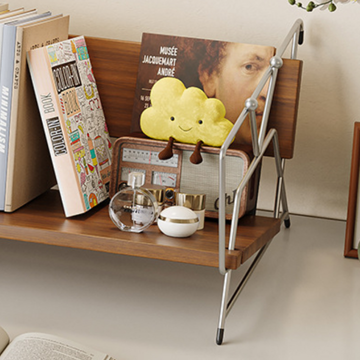 Modern Minimalist Plywood Stainless Steel Carbon Steel Rectangular Lightweight Desktop Bookshelf 1-Layer For Bedroom &amp; Study
