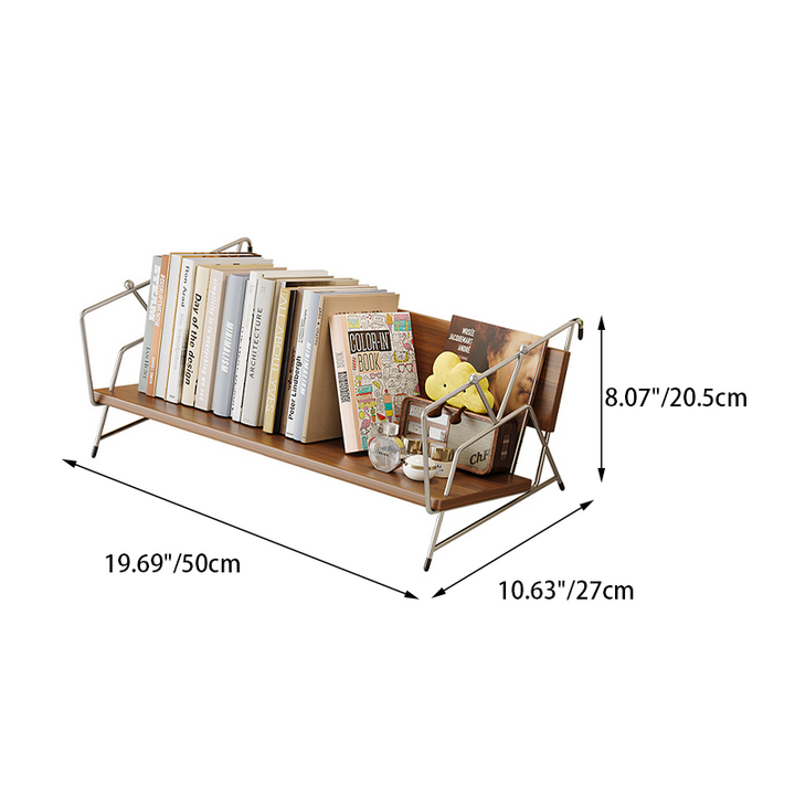 Modern Minimalist Plywood Stainless Steel Carbon Steel Rectangular Lightweight Desktop Bookshelf 1-Layer For Bedroom &amp; Study